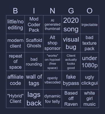 Minecraft Client Media Bingo Card