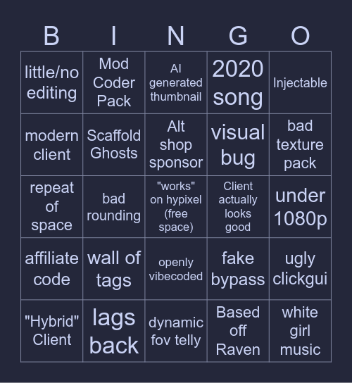 Minecraft Client Media Bingo Card