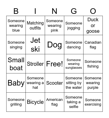 Valade Family FunDay Bingo Card