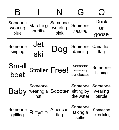 Valade Family FunDay Bingo Card