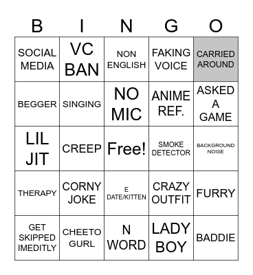 ROBLOX VC Bingo Card