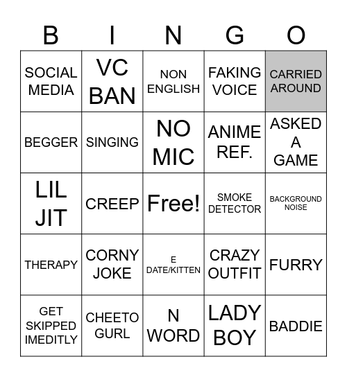 ROBLOX VC Bingo Card
