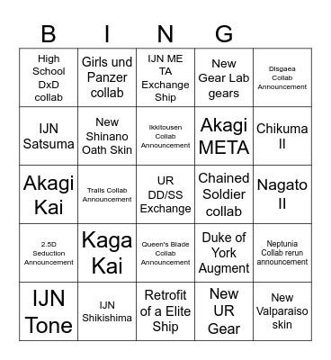 Azur Lane MUSI9 FES stream predictions Bingo Card