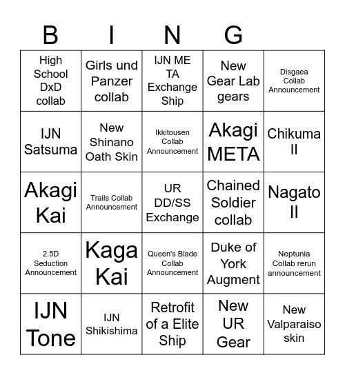 Azur Lane MUSI9 FES stream predictions Bingo Card