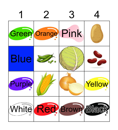 Vegetables and Colors Bingo Card