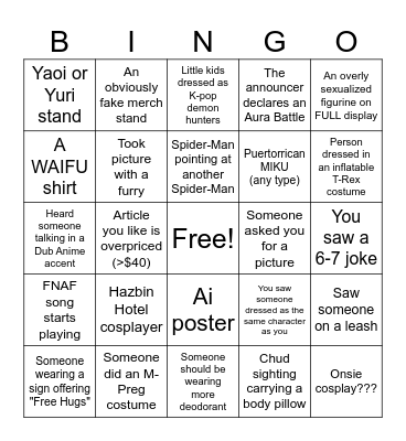 Sekaiju Con Bingo Card