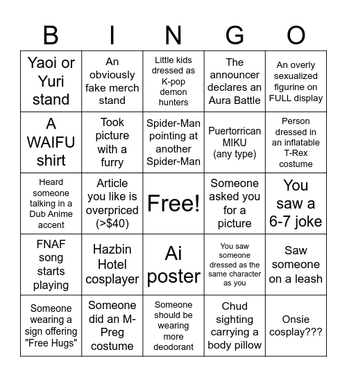 Sekaiju Con Bingo Card