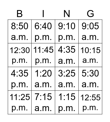 HFE u2 review: a.m. p.m. Bingo Card