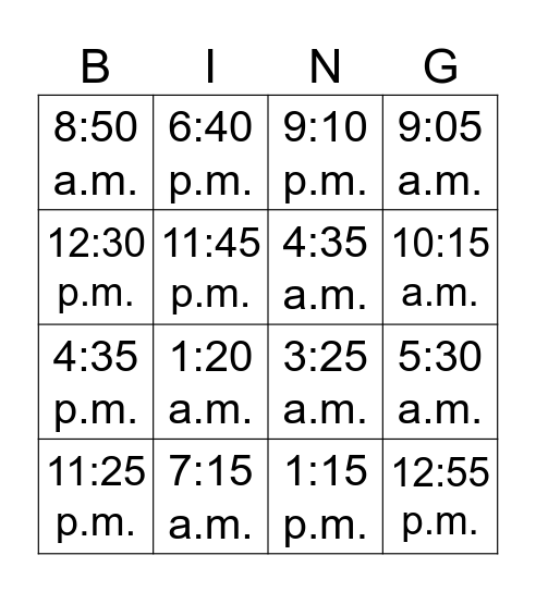 HFE u2 review: a.m. p.m. Bingo Card