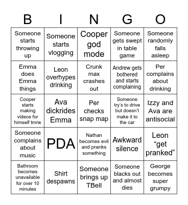 Func Bingo Card