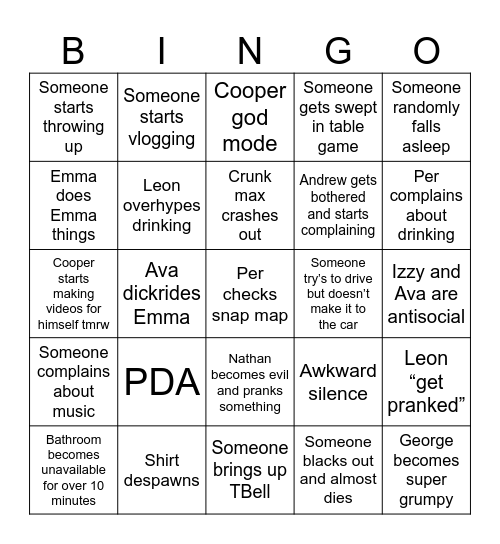 Func Bingo Card