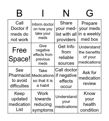 Manage Your Medications  Bingo Card