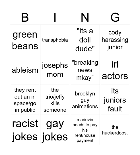 SML Bingo Card