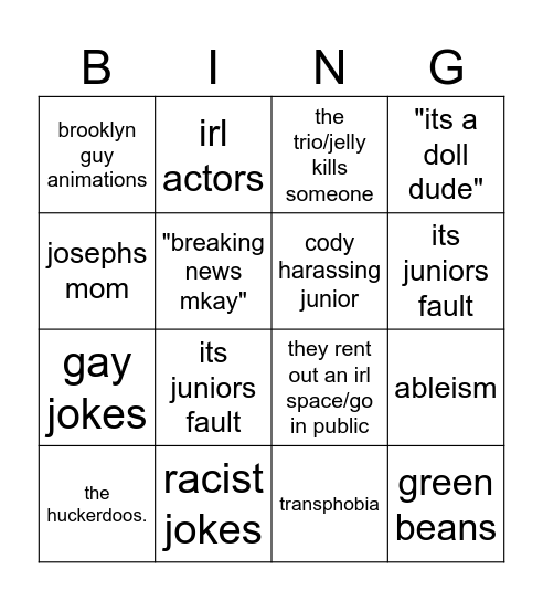 SML Bingo Card