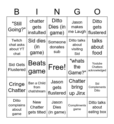 Drinking Ditto's Bingo Card