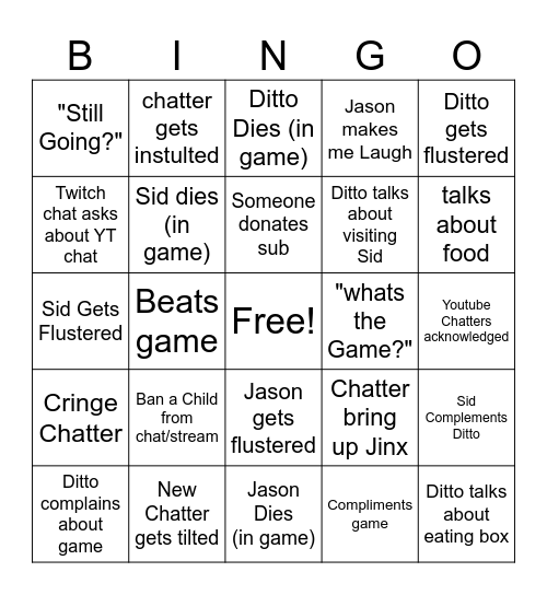 Drinking Ditto's Bingo Card