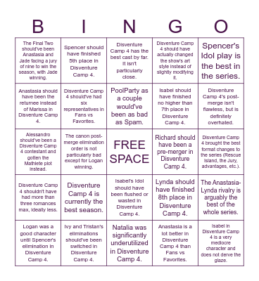 Disventure Camp 4 - hot (and cold) takes Bingo Card