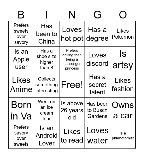 Untitled Bingo Card