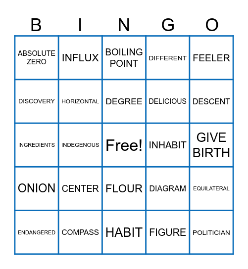 VOCABULARY WORDS Bingo Card