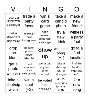 vins birthday bingo Card