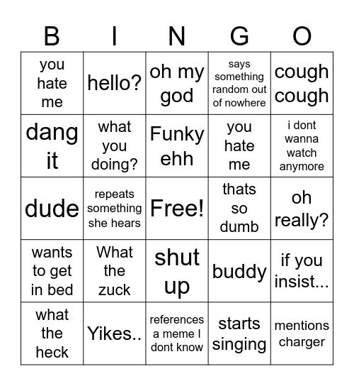 Taveny bingo Card