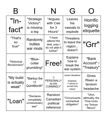 Seabass's Bingo Card