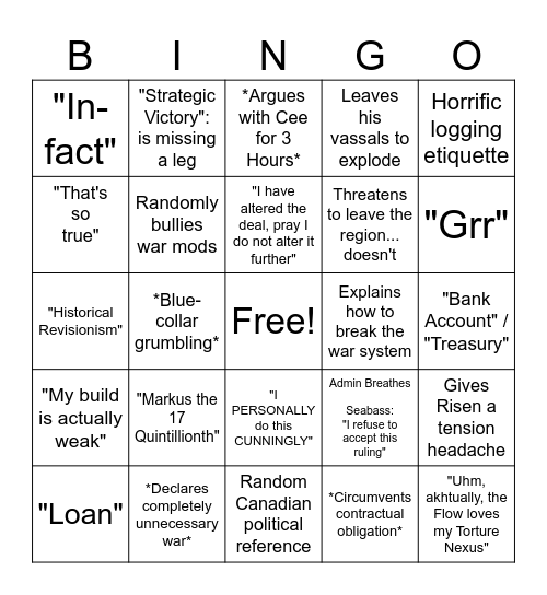 Seabass's Bingo Card