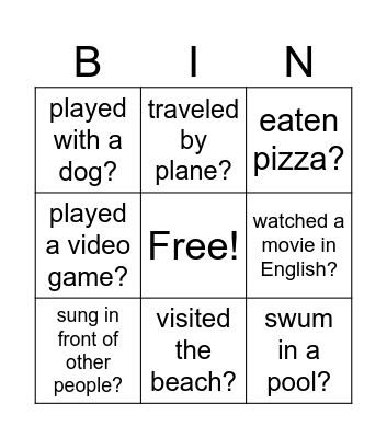 Have you ever....? Bingo Card