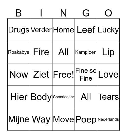 Muziek Bingo Card