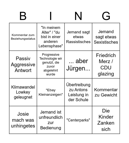 Familiy Brunch Bingo Card