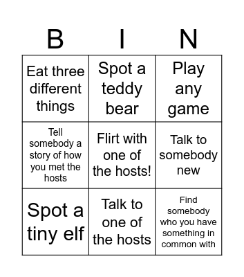 House Warming Party Bingo Card