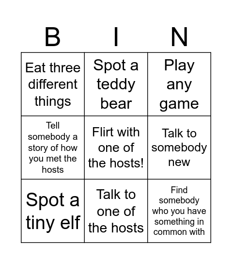 House Warming Party Bingo Card