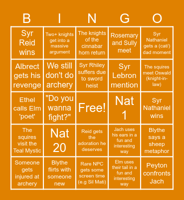 Squires Bingo Session 9 Bingo Card
