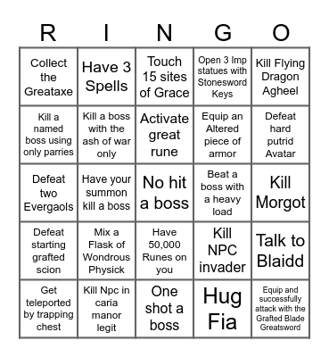 Elden Ring Bingo Card