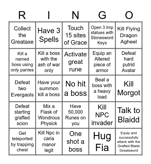 Elden Ring Bingo Card