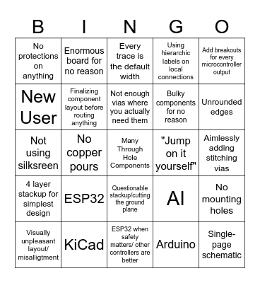 Horrible PCB design Bingo Card