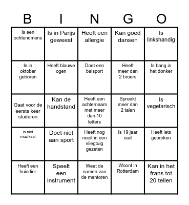 Kennismakingsbingo Card