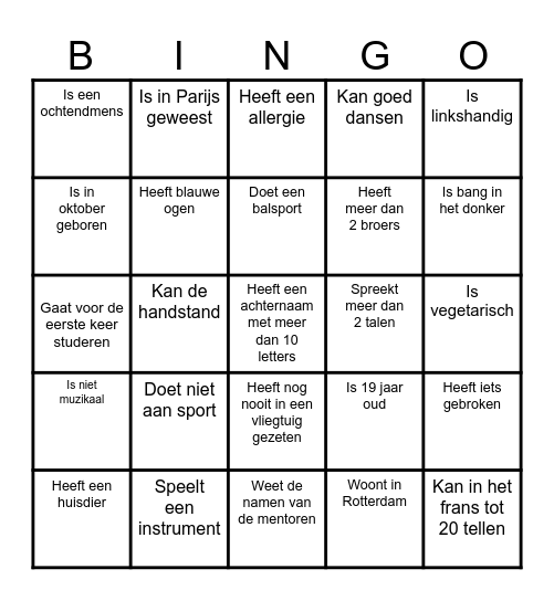 Kennismakingsbingo Card