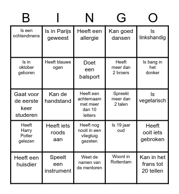 Kennismakingsbingo Card