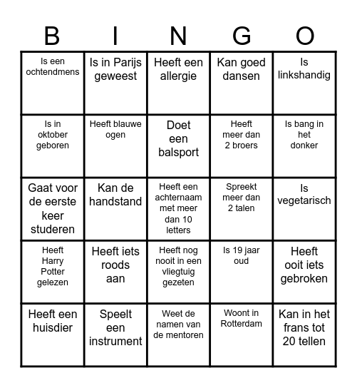 Kennismakingsbingo Card