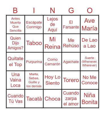 BINGO MUSICAL Bingo Card