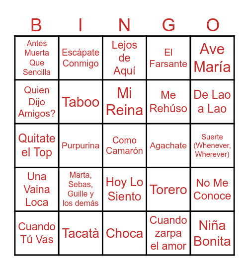 BINGO MUSICAL Bingo Card
