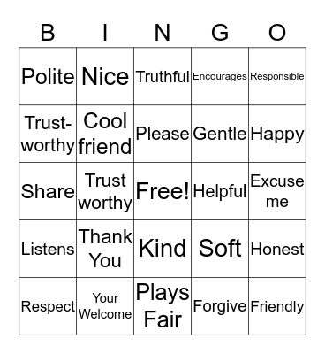 Friendship Bingo Card