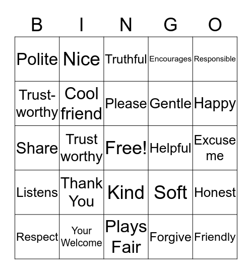 Friendship Bingo Card