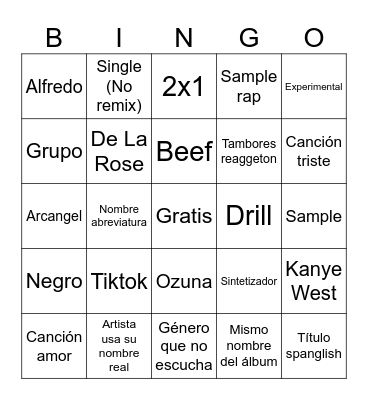 BINGO SPOTIFY Bingo Card