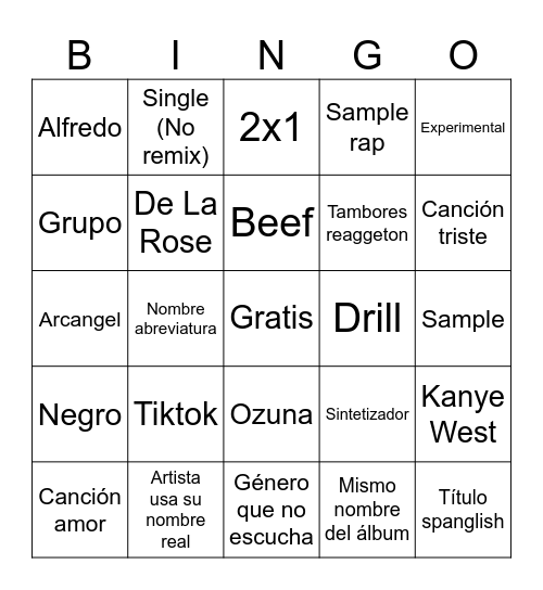 BINGO SPOTIFY Bingo Card