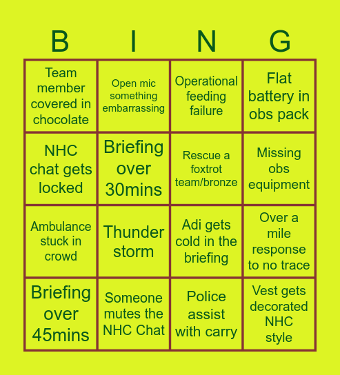 NHC Bingo Card