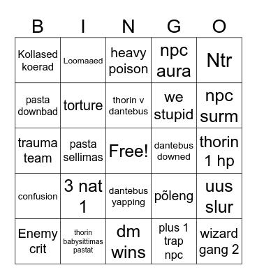 dnd Bingo Card
