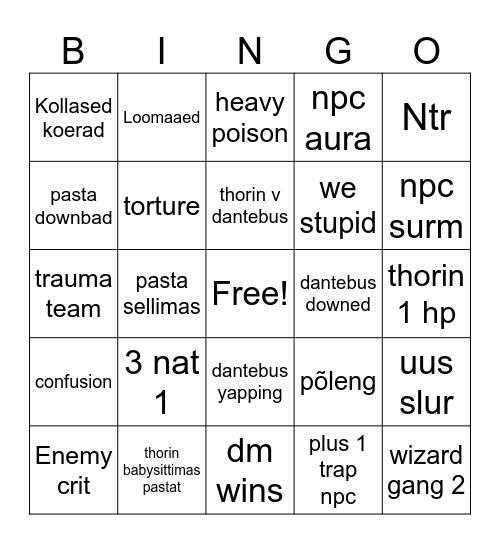 dnd Bingo Card