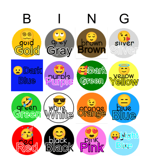 Colours Bingo Name Bingo Card
